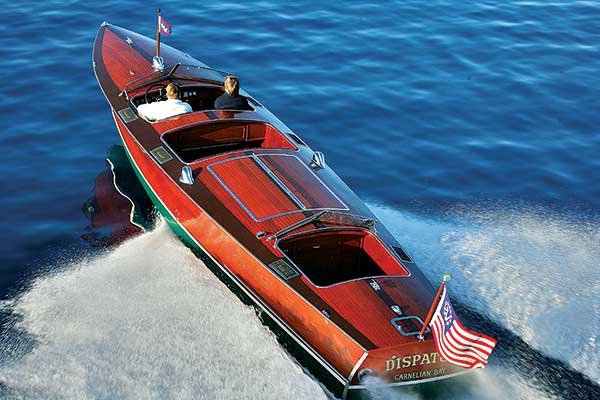 Wooden Powerboat Cruising Lake Tahoe